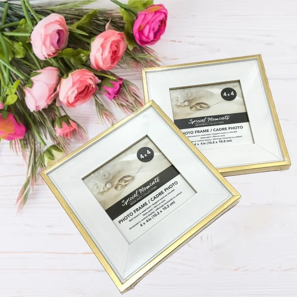 Set of 2 Picture Frames Ivory White Gold Photo Frame with Mat Poster Frame 4x4in